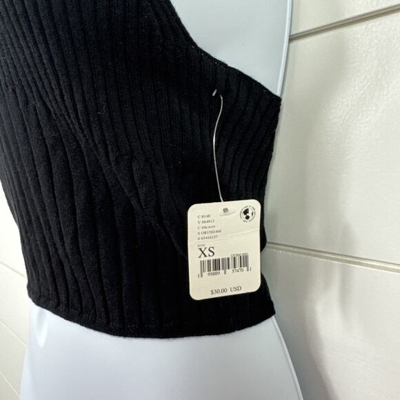 Free People Black Ribbed Knit Crop Top - Picture 3 of 6